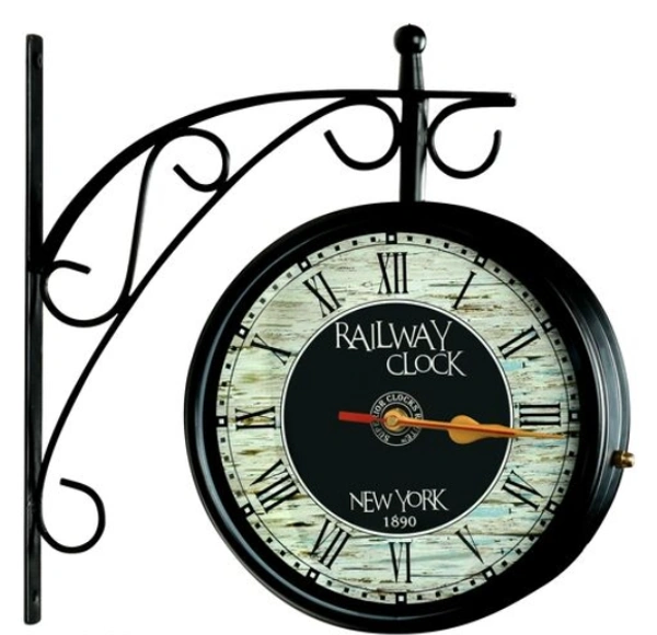 Keeratly Vintage Railway Clock Two Side Metal Wall Clock (Clock - 8 Inch) -  Free Size,  Black, Metal,  Station Watch, Pack of1